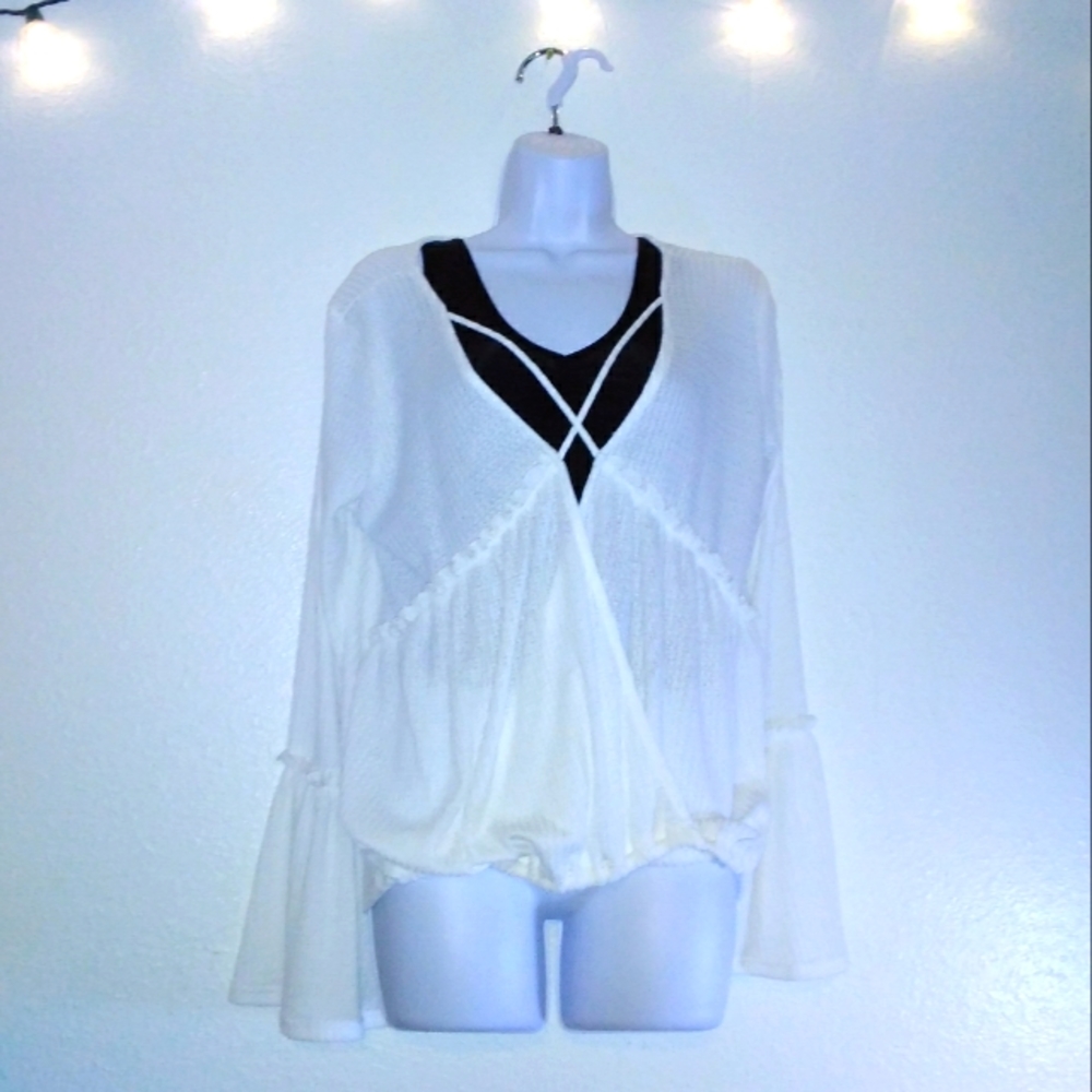 Blue Lemon Criss Cross Umbrella Sleeve Boho Blouse